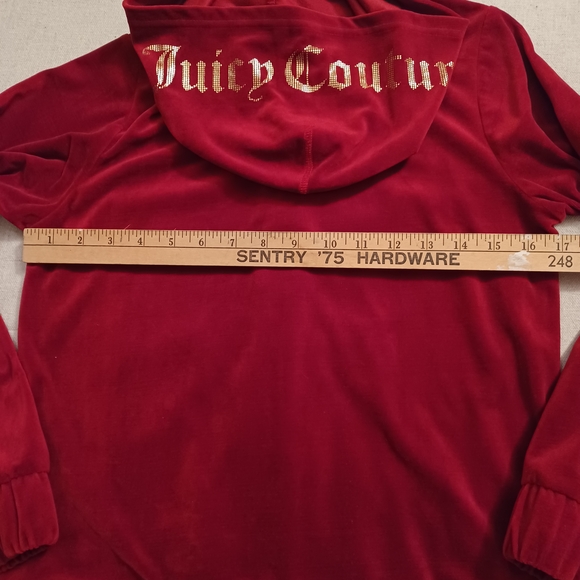 Juicy Couture Kids Velvet Red Hoodie with Gold Accents - Picture 7 of 8